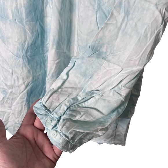 Torrid Blouse Women s Size 1X Turquoise Tie Dye Tie Neck Long Sleeve Flowy - Picture 4 of 10